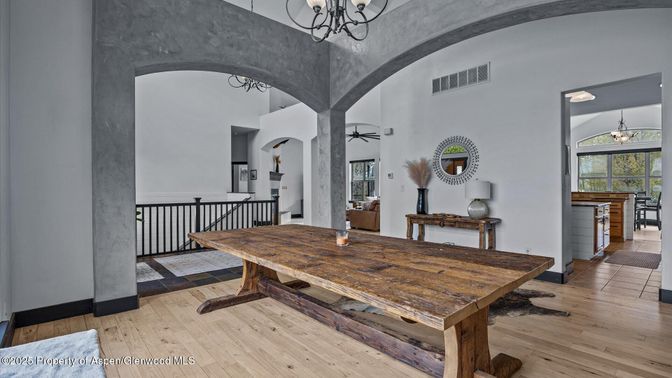 Chandelier, Dining room, Interior, Pendant Lights, Wood Texture Flooring