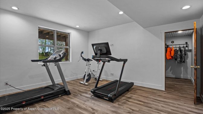 Fitness Equipment, Interior, Recessed Lighting, Wood Texture Flooring