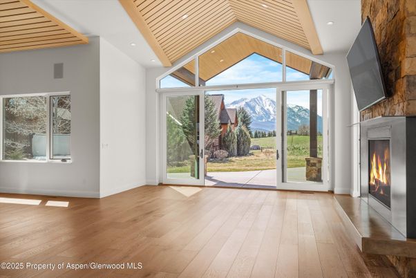 Empty room, Fireplace, Interior, Recessed Lighting, Wood Texture Flooring