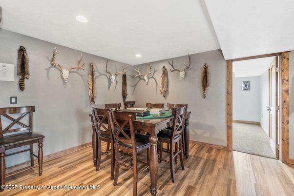 Dining room, Interior, Recessed Lighting, Wood Texture Flooring