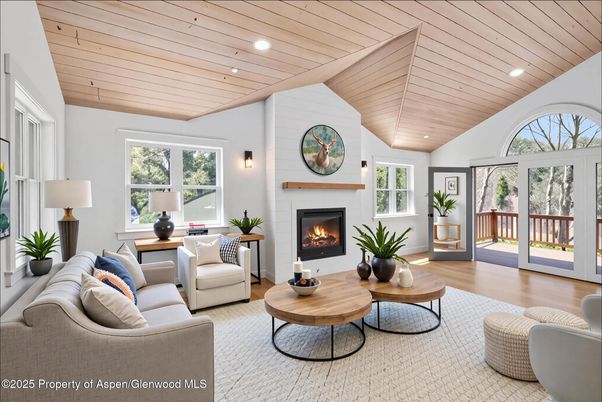 Fireplace, Interior, Living room, Recessed Lighting, Wooden Ceilings, Wood Texture Flooring