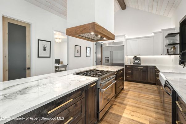 Interior, Kitchen, Stainless Steel Appliances, Wooden Beams, Wood Texture Flooring