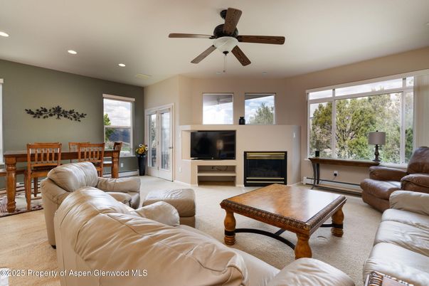 Dining room, Fireplace, Interior, Living room, Recessed Lighting