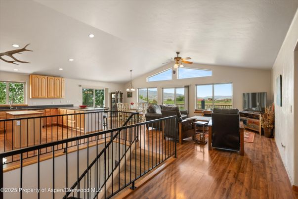 Interior, Kitchen, Living room, Pendant Lights, Recessed Lighting, Wood Texture Flooring