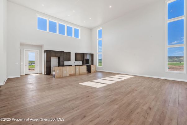 Empty room, Interior, Kitchen, Recessed Lighting, Wood Texture Flooring