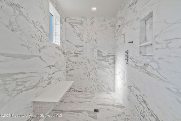 Bathroom, Interior, Marble Walls, Recessed Lighting