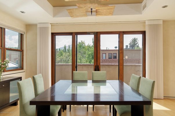 Dining room, Interior, Recessed Lighting, Wood Texture Flooring