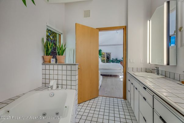 Bathroom, Interior, Tile Countertops, Wood Texture Flooring