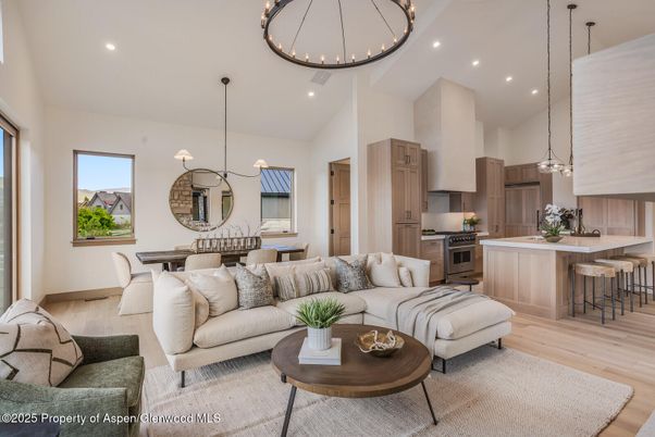 Dining room, Interior, Kitchen, Living room, Pendant Lights, Recessed Lighting, Stainless Steel Appliances, Wood Texture Flooring