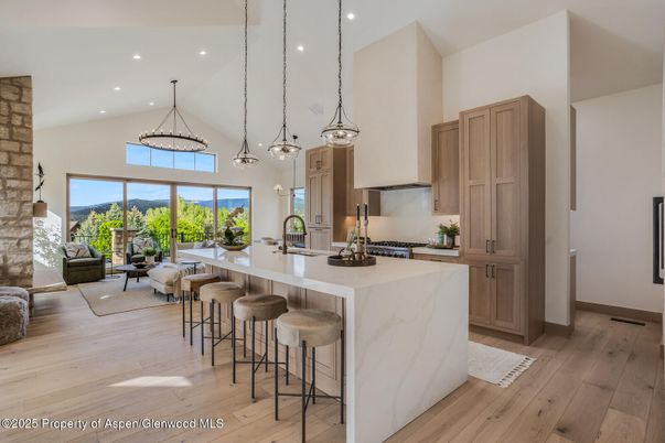 Interior, Kitchen, Pendant Lights, Recessed Lighting, Wood Texture Flooring