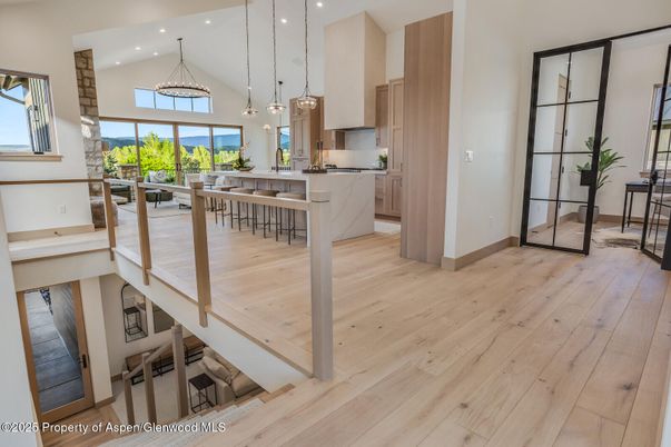Dining room, Interior, Kitchen, Pendant Lights, Recessed Lighting, Wood Texture Flooring