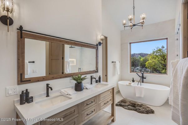 Bathroom, Chandelier, Dual Sink Vanities, Free Standing Baths, Interior
