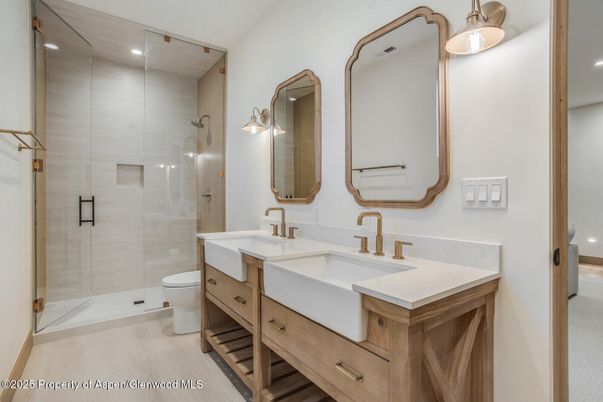 Bathroom, Dual Sink Vanities, Glass Shower, Interior, Recessed Lighting