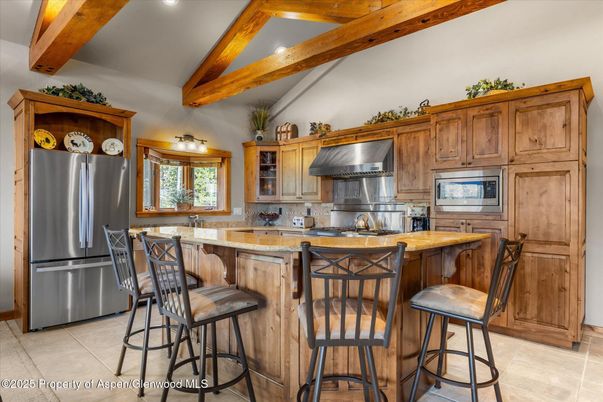 Interior, Kitchen, Recessed Lighting, Stainless Steel Appliances, Wooden Beams
