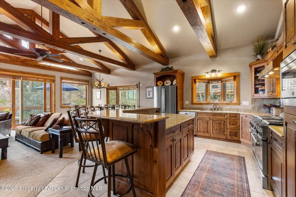 Chandelier, Dining room, Interior, Kitchen, Recessed Lighting, Wooden Beams