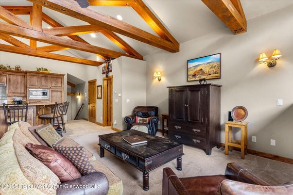 Interior, Kitchen, Living room, Recessed Lighting, Wooden Beams