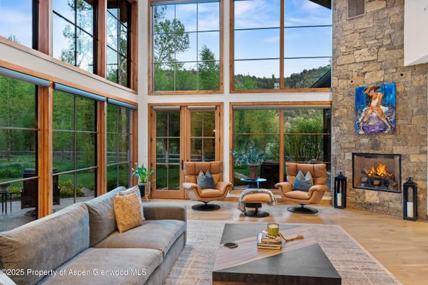 Fireplace, Interior, Living room, Stone Walls, Sun Room, Wood Texture Flooring