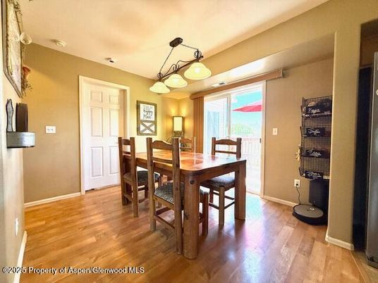 Dining room, Interior, Pendant Lights, Wood Texture Flooring