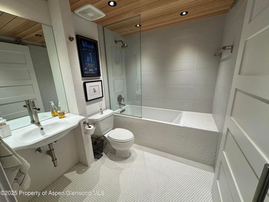 Bathroom, Glass Shower, Interior, Recessed Lighting, Wooden Ceilings