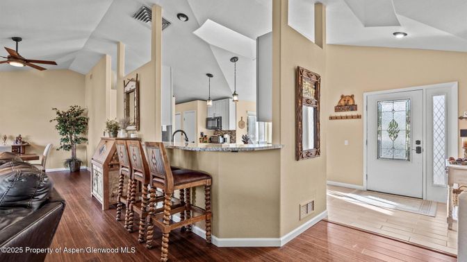 Interior, Kitchen, Pendant Lights, Recessed Lighting, Wood Texture Flooring