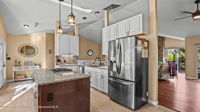 Interior, Kitchen, Pendant Lights, Recessed Lighting, Wood Texture Flooring