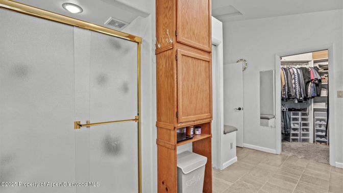 Bathroom, Glass Shower, Interior, Recessed Lighting, Walk-in Closets