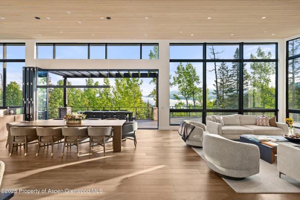Dining room, Interior, Living room, Recessed Lighting, Wood Texture Flooring