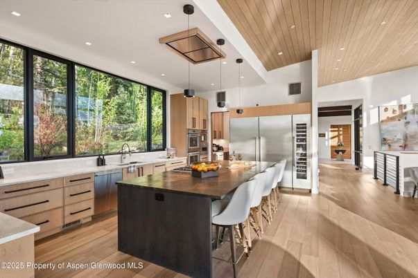 Interior, Kitchen, Pendant Lights, Recessed Lighting, Stainless Steel Appliances, Wooden Ceilings, Wood Texture Flooring