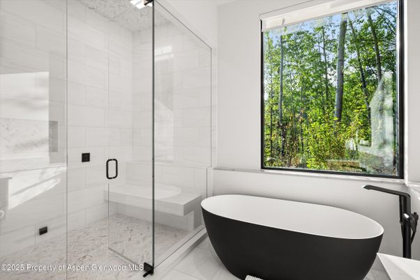 Bathroom, Free Standing Baths, Glass Shower, Interior, Marble Walls