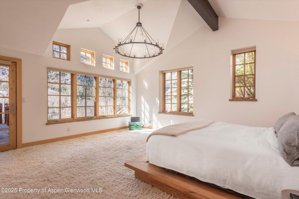 Bedroom, Interior, Pendant Lights, Wooden Beams, Wood Texture Flooring