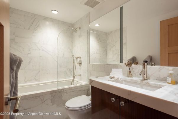 Bathroom, Glass Shower, Interior, Marble Walls, Recessed Lighting
