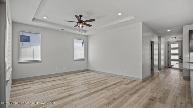 Empty room, Interior, Recessed Lighting, Wood Texture Flooring