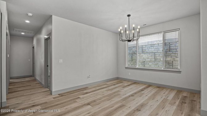 Chandelier, Empty room, Interior, Pendant Lights, Recessed Lighting, Wood Texture Flooring