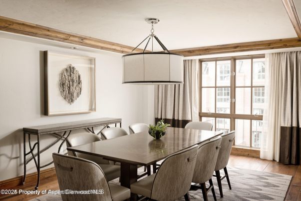 Dining room, Interior, Pendant Lights, Wood Texture Flooring