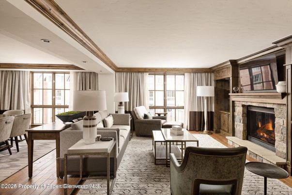 Dining room, Fireplace, Interior, Living room, Recessed Lighting, Wood Texture Flooring