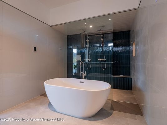 Bathroom, Free Standing Baths, Glass Shower, Interior, Recessed Lighting