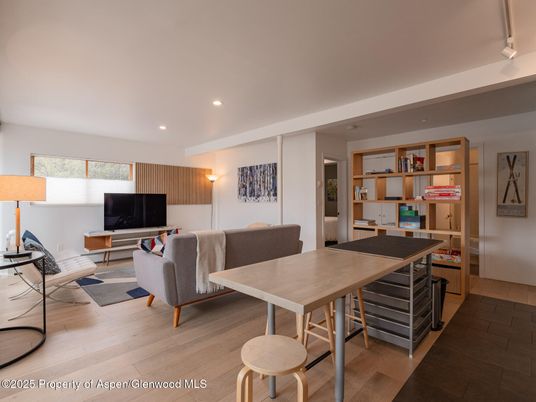 Dining room, Interior, Living room, Recessed Lighting, Wood Texture Flooring