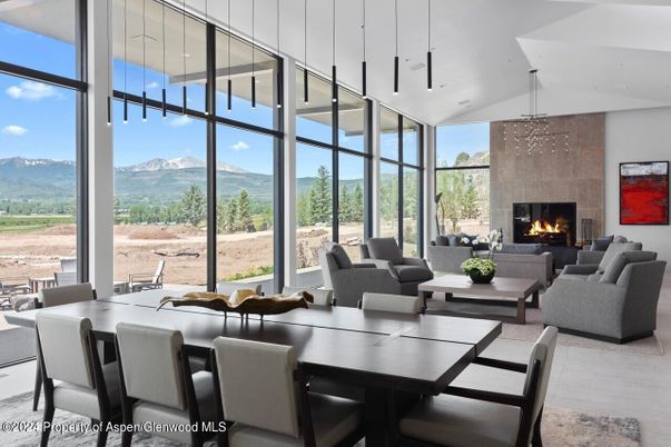 Dining room, Fireplace, Interior, Living room, Pendant Lights