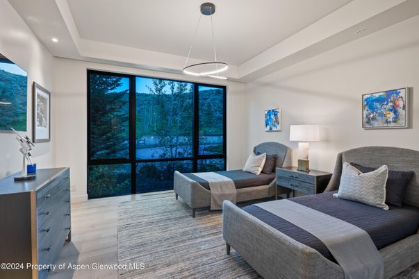 Bedroom, Interior, Pendant Lights, Recessed Lighting, Wood Texture Flooring