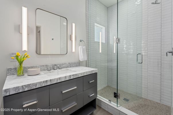 Bathroom, Dual Sink Vanities, Glass Shower, Interior