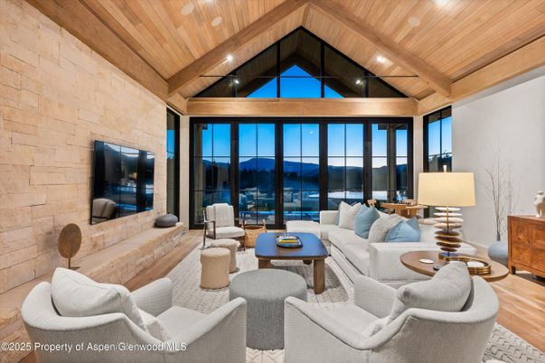 Fireplace, Interior, Living room, Recessed Lighting, Stone Walls, Wooden Beams, Wooden Ceilings, Wood Texture Flooring