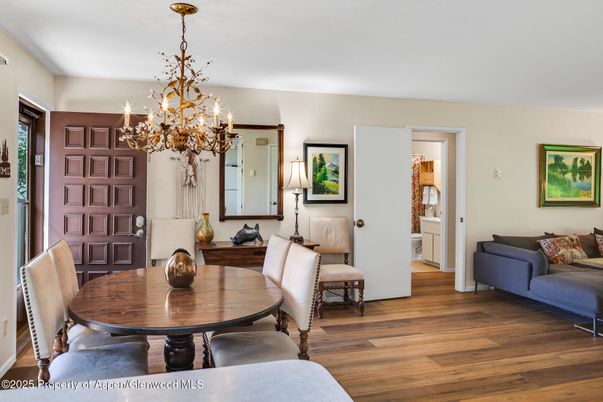 Chandelier, Dining room, Interior, Wood Texture Flooring