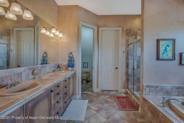 Bathroom, Dual Sink Vanities, Glass Shower, Interior, Tile Countertops