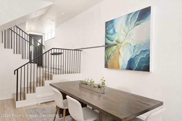 Dining room, Interior, Recessed Lighting, Wood Texture Flooring