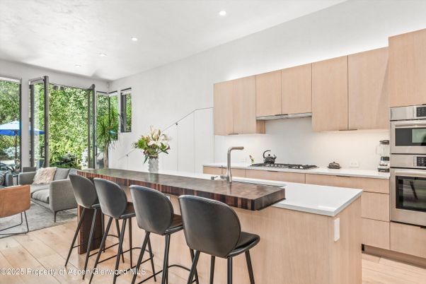 Interior, Kitchen, Living room, Recessed Lighting, Stainless Steel Appliances, Wood Texture Flooring