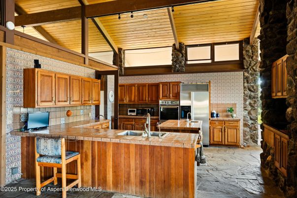 Interior, Kitchen, Stainless Steel Appliances, Tile Countertops, Wooden Beams, Wooden Ceilings