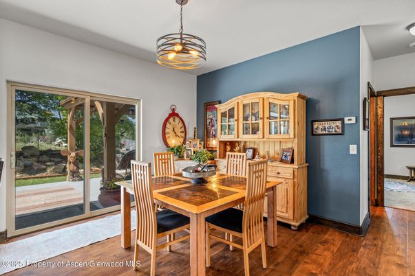 Dining room, Interior, Pendant Lights, Wood Texture Flooring