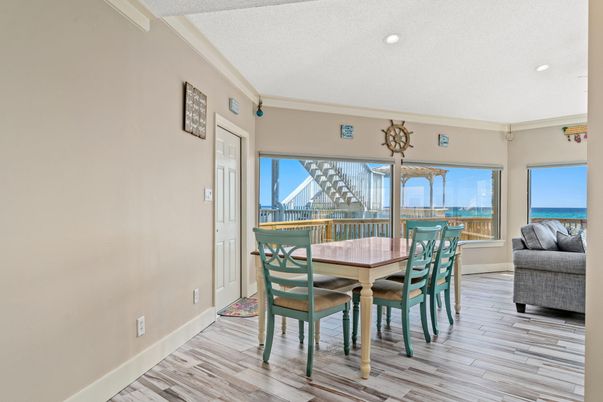 Dining room, Interior, Recessed Lighting, Wood Texture Flooring