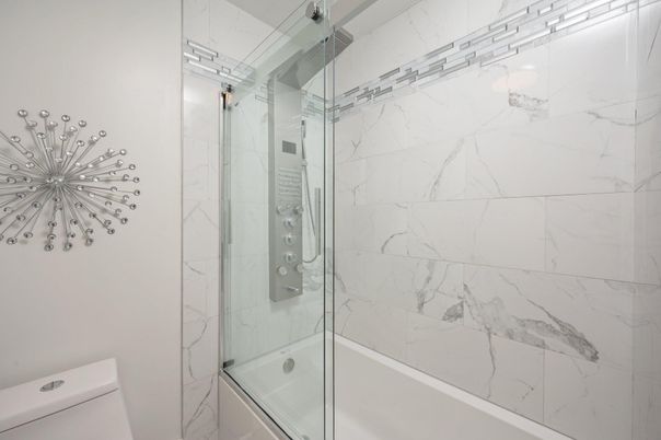 Bathroom, Glass Shower, Interior, Marble Walls