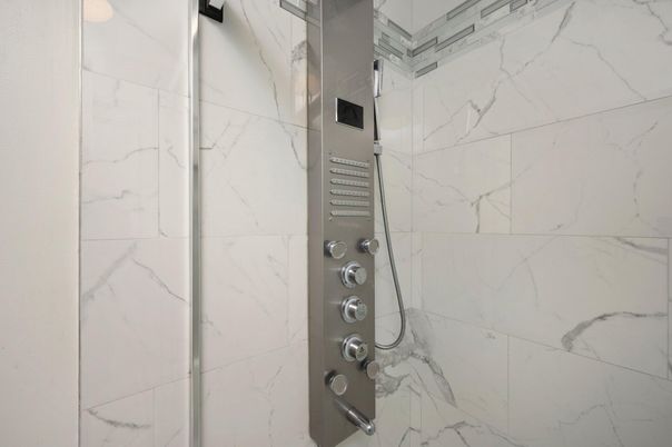 Bathroom, Glass Shower, Interior, Marble Walls